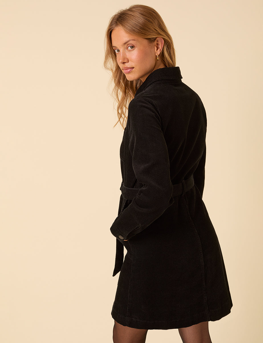 Black Cord Long Sleeve Finchley Mini Dress