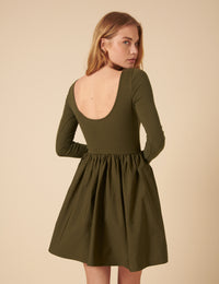 Khaki Long Sleeve A-Line Penni Mini Dress
