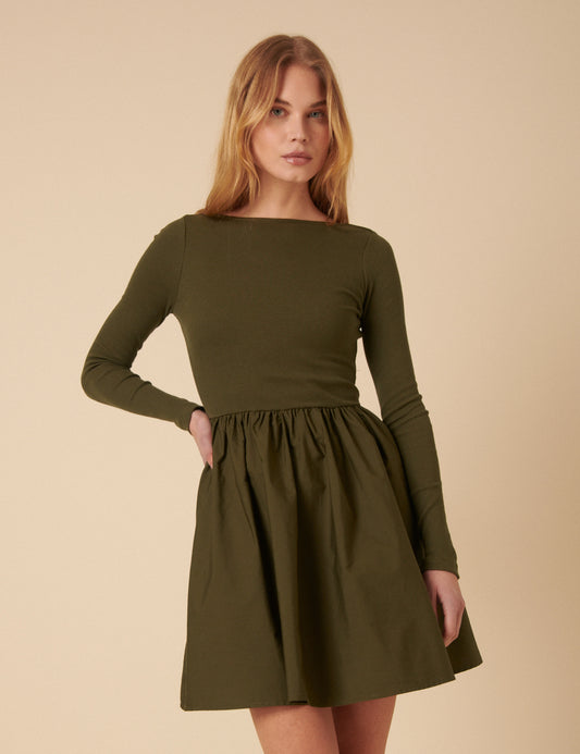 Image of Khaki Long Sleeve A-Line Penni Mini Dress