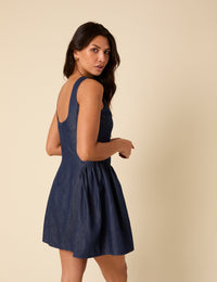 Dark Blue Denim Drop Waist Penelope Mini Dress