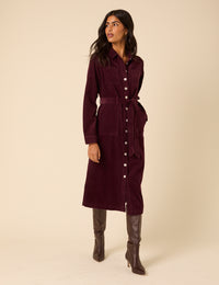 Burgundy Cord Finchley Midi Shirt Dress
