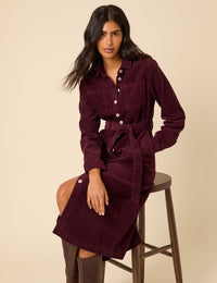Burgundy Cord Finchley Midi Shirt Dress