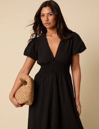 Black Puff Sleeve Abigail Midi Dress