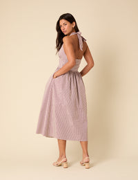 Burgundy Pinstripe Lilijana Halter Neck Midi Dress
