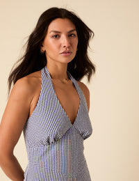 Blue Gingham Halterneck Jumpsuit