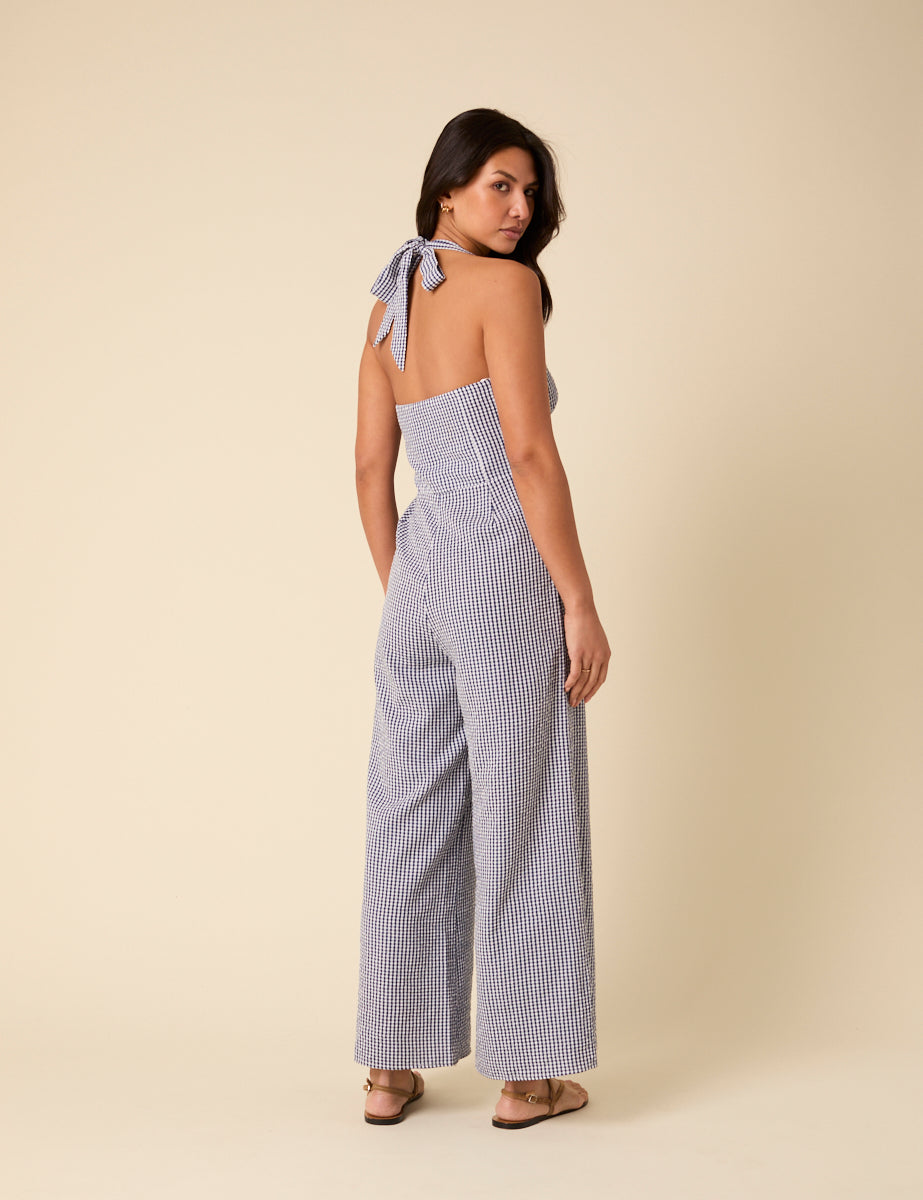 Blue Gingham Halterneck Jumpsuit