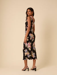 Black Floral Abbey Midi Dress