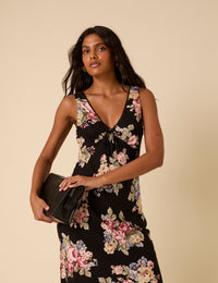 Black Floral Abbey Midi Dress