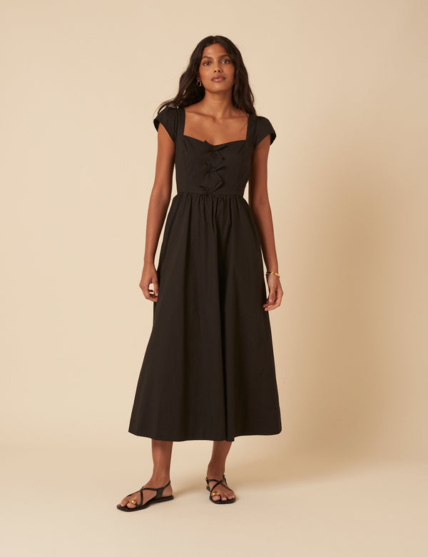 Black Bow Detail Heidi Midi Dress