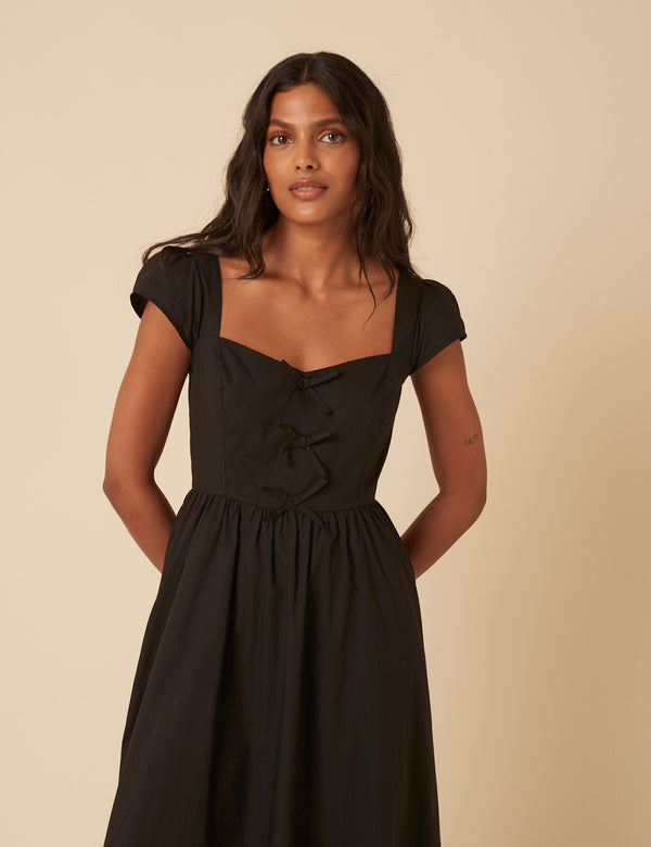 Black Bow Detail Heidi Midi Dress