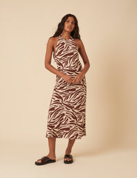 Zebra Print Halter Neck Anna Midi Dress