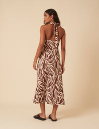 Zebra Print Halter Neck Anna Midi Dress