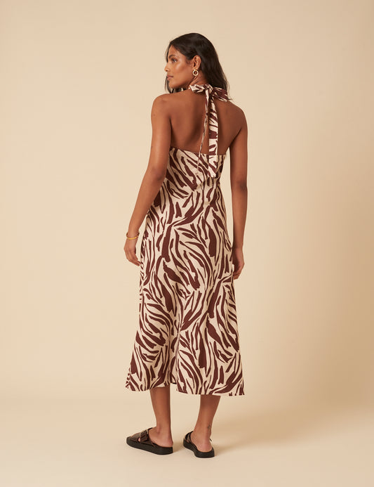 Zebra Print Halterneck Anna Midi Dress