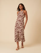 Zebra Print Halterneck Anna Midi Dress