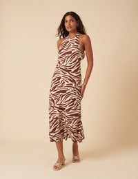 Zebra Print Halter Neck Anna Midi Dress