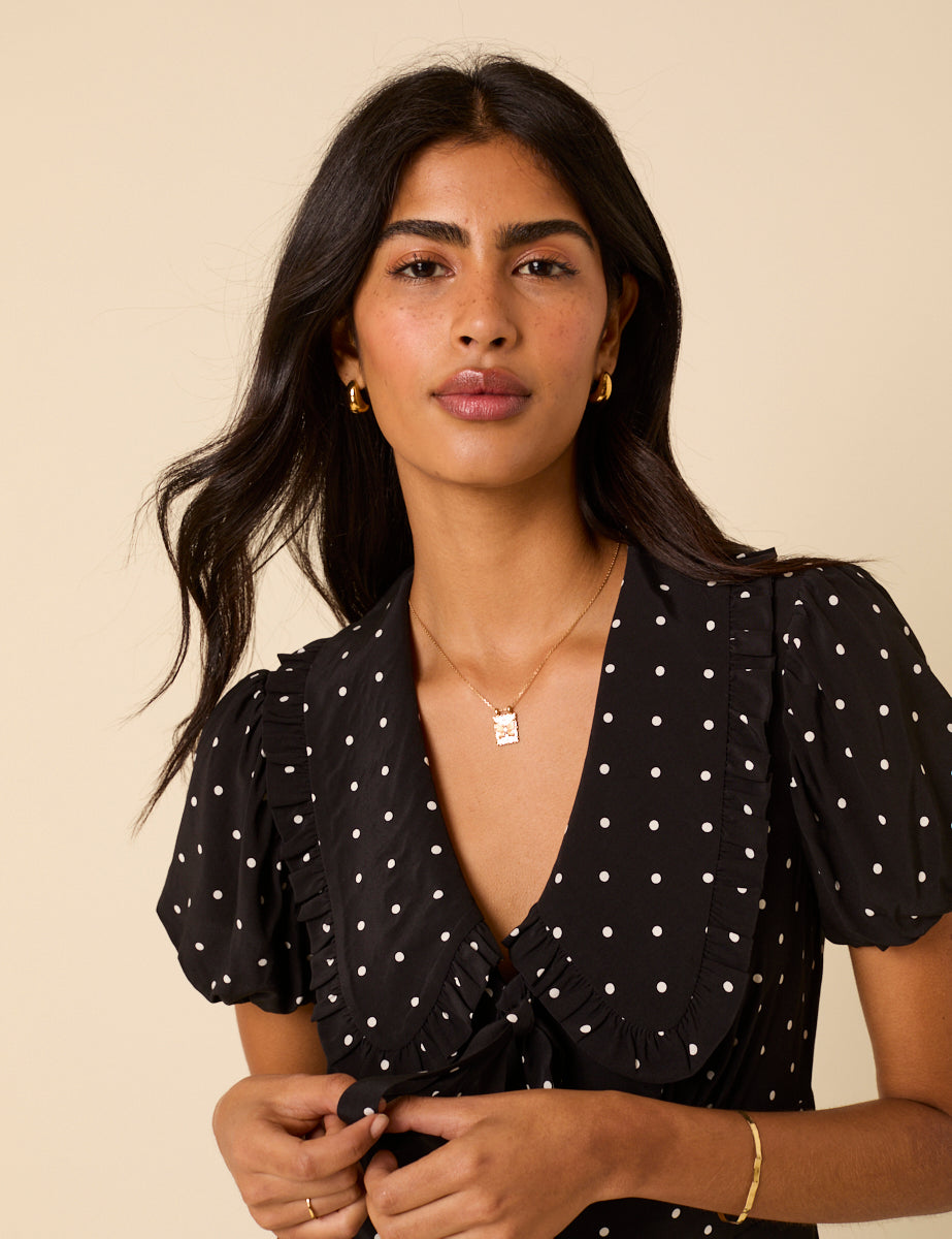 Black Polka Dot Puff Sleeve Mini Dress Black Polka Dot Puff Sleeve Mini Dress