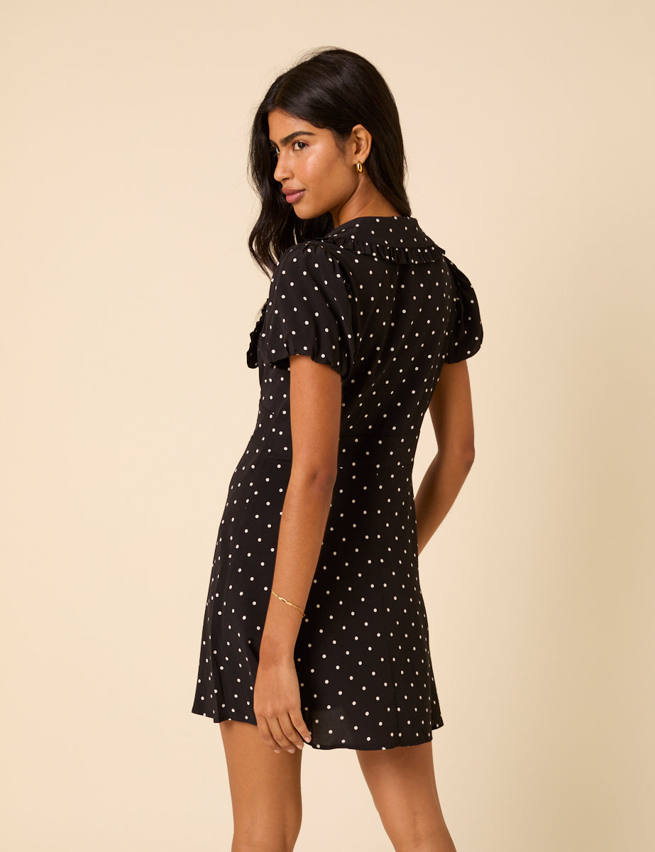 Black Polka Dot Puff Sleeve Mini Dress Black Polka Dot Puff Sleeve Mini Dress