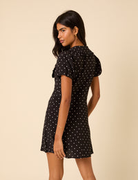 Black Polka Dot Puff Sleeve Mini Dress
