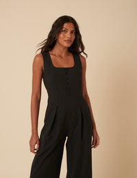 Black Tailored Scoop Neck Jumpsuit