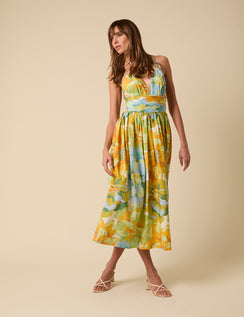 Yellow And Blue Floral Dua Midi Dress