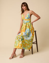 Yellow And Blue Floral Dua Midi Dress