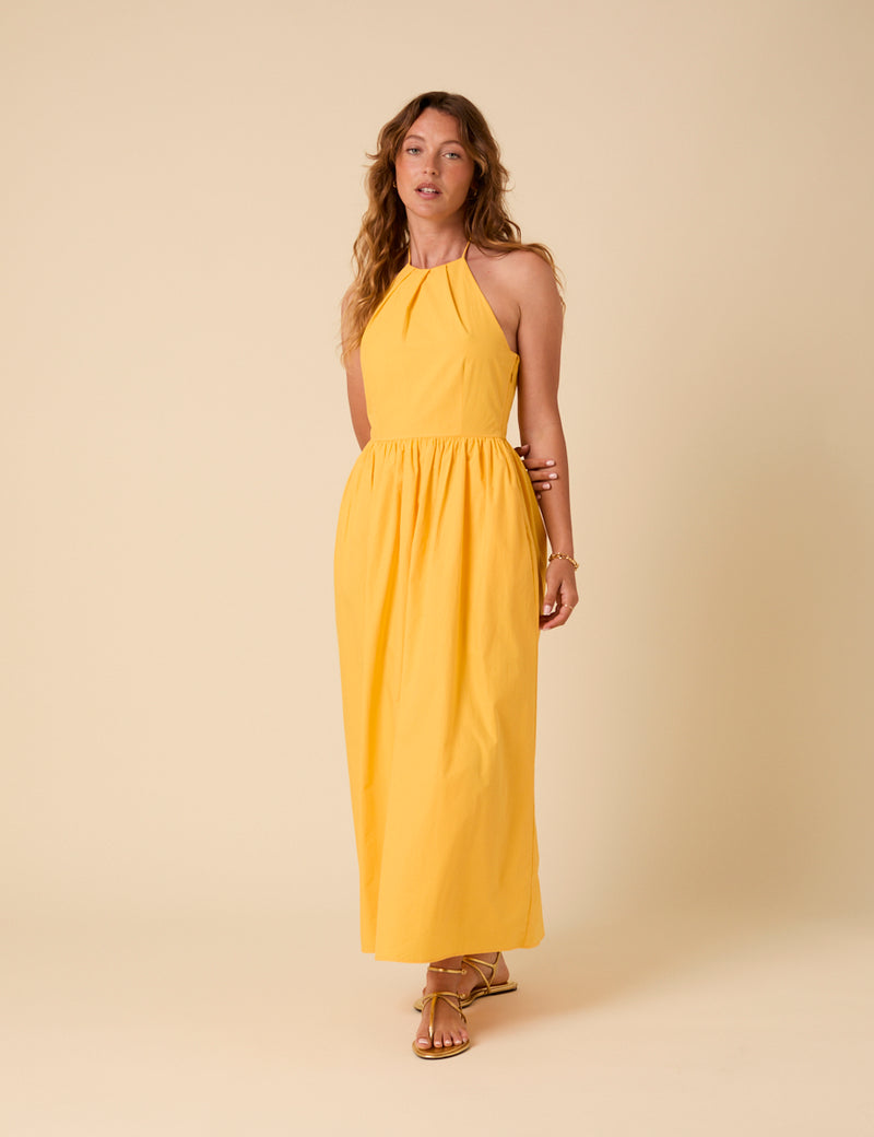 Yellow Halter Neck Amber Midi Dress
