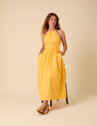 Yellow Halterneck Amber Midi Dress