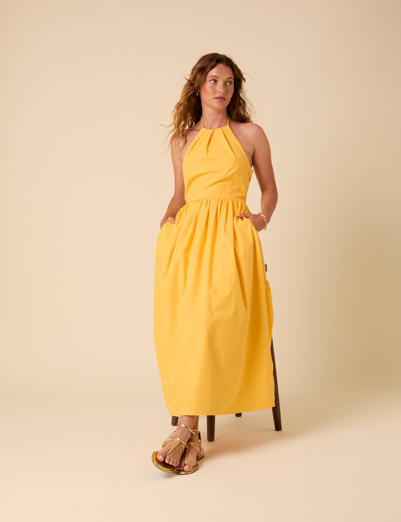 Yellow Halterneck Amber Midi Dress
