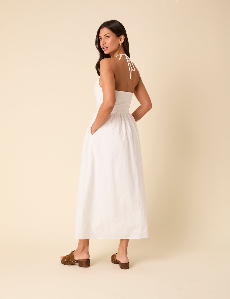 White Halterneck Amber Midi Dress