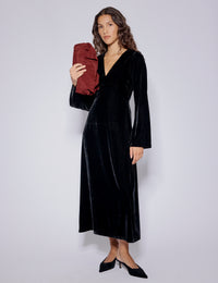 Black Velvet Long Sleeve Josie Midi Dress