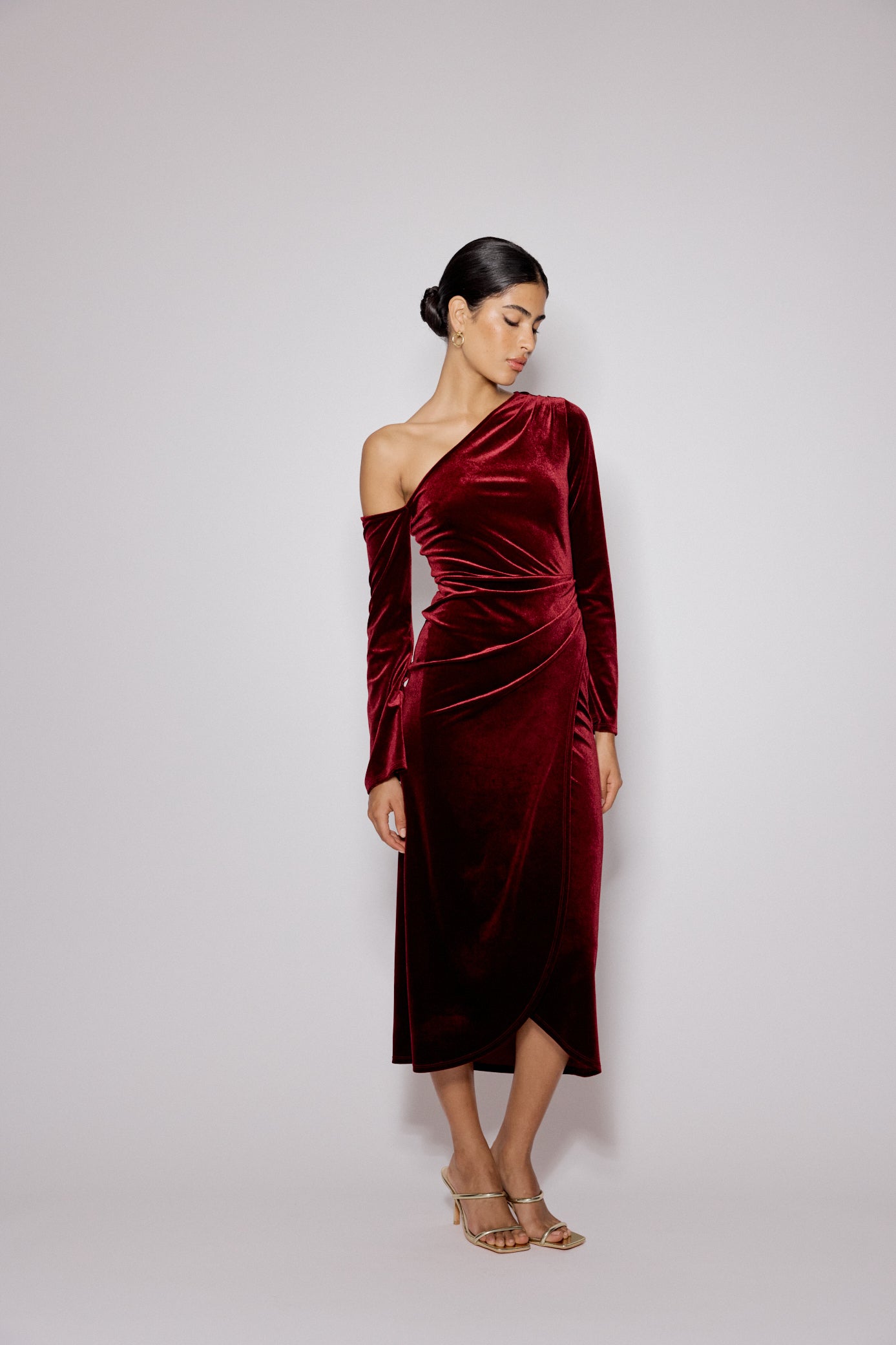 Red Velvet Asymmetric Virgo Midi Dress Red Velvet Asymmetric Virgo Midi Dress