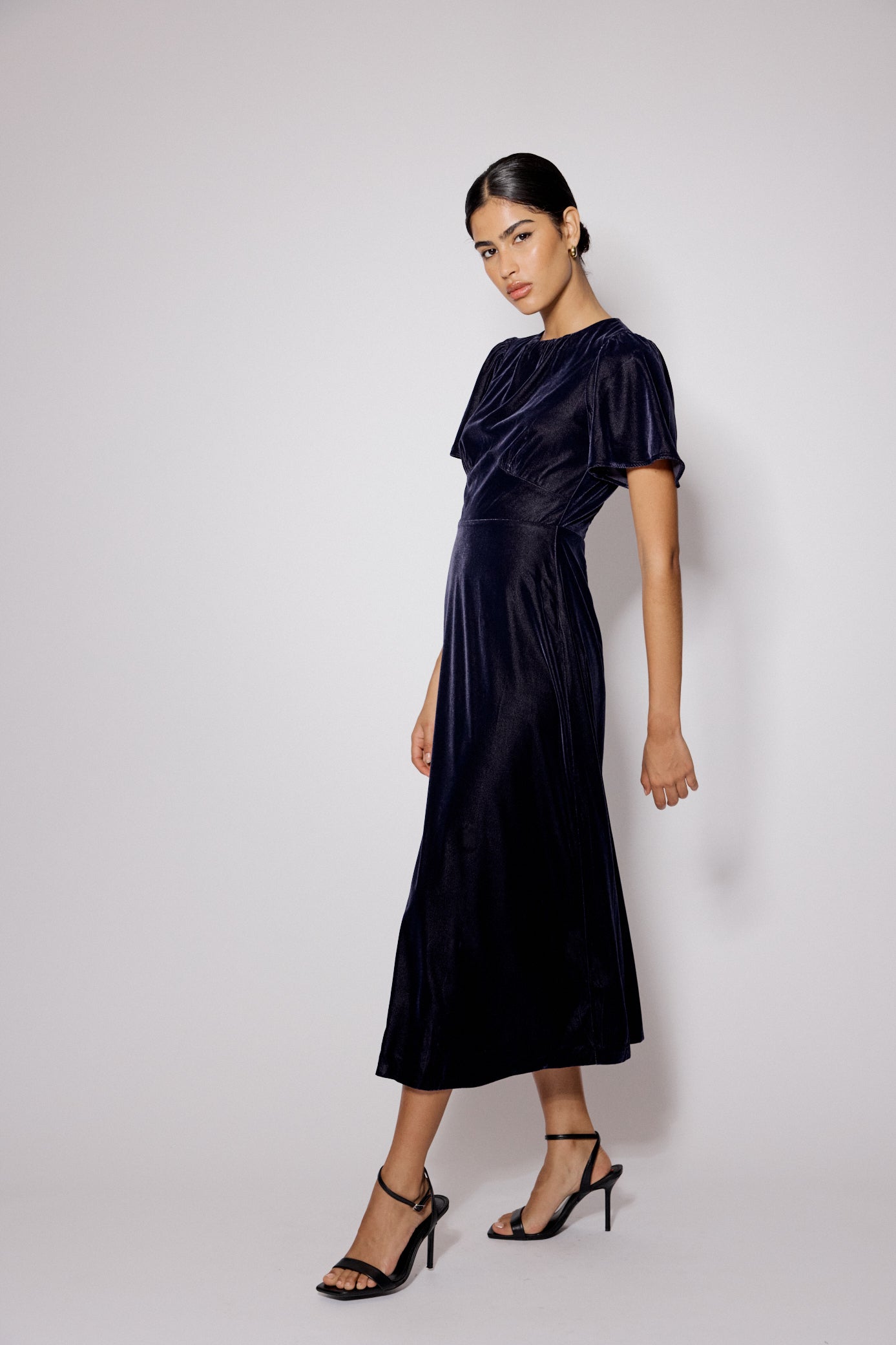 Navy Velvet A-Line Allegra Midi Dress