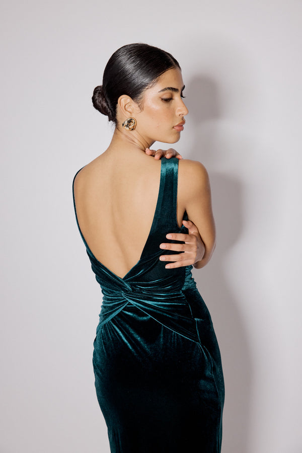 Green Velvet Margot Midi Dress