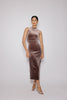Brown Stretch Velvet Margot Midi Dress