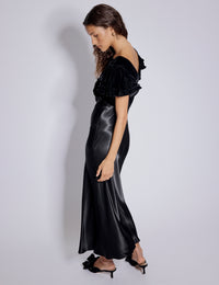 Black Velvet & Satin Mix Lola Midi Dress