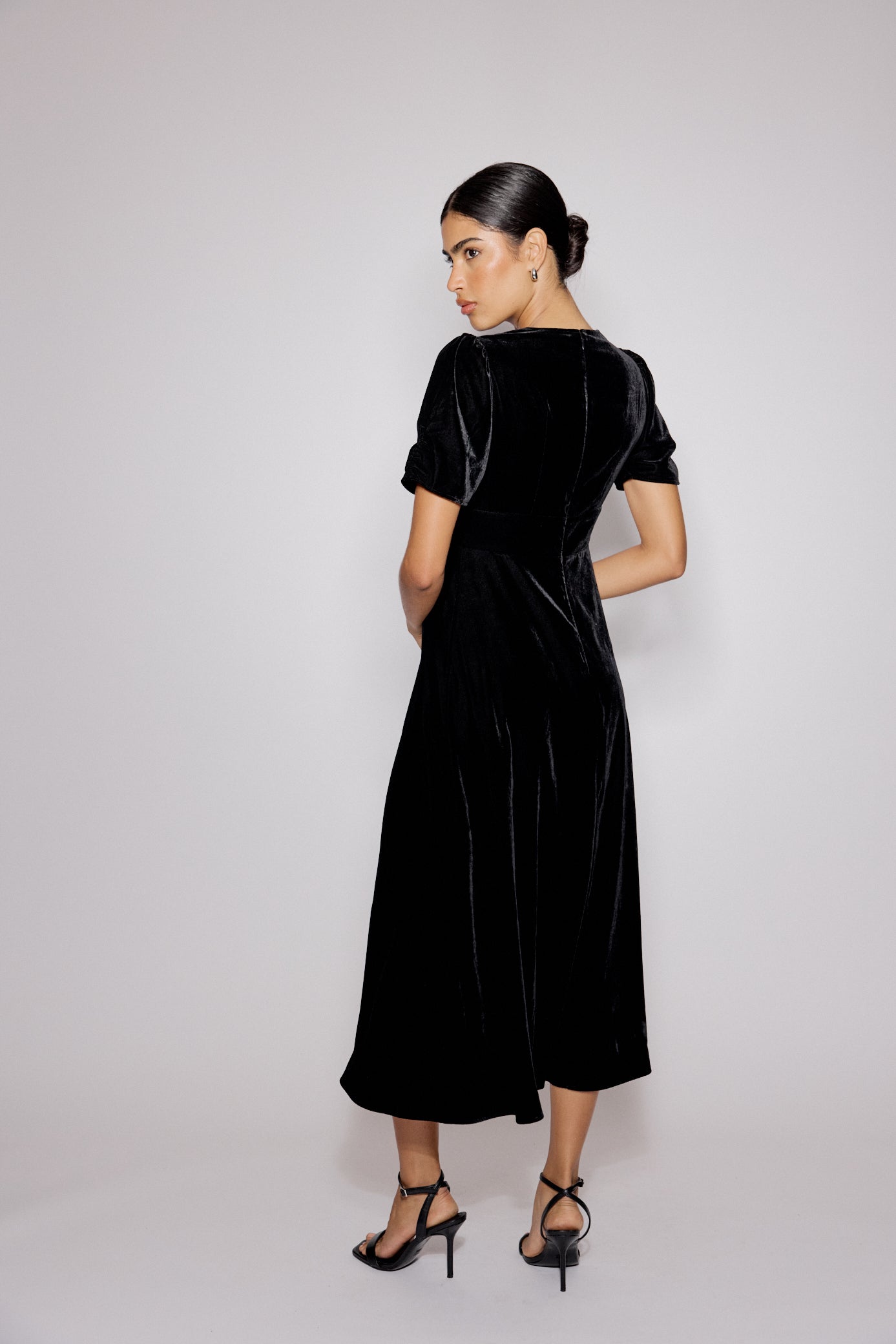 Black Bow Front Velvet Eleanor Midi Dress