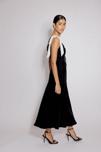 Black Velvet Bow Shoulder Lenka Midi Dress