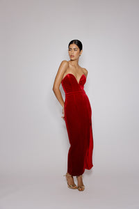 Red Sweetheart Bandeau Velvet Nola Midi Dress