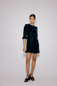 Dark Green Velvet Fleur Mini Dress