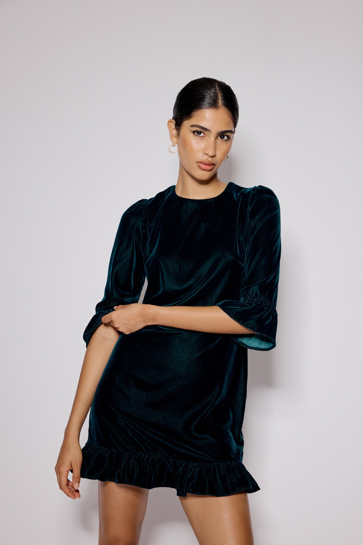 Dark Green Velvet Fleur Mini Dress Dark Green Velvet Fleur Mini Dress
