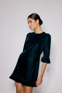 Dark Green Velvet Fleur Mini Dress