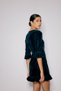 Dark Green Velvet Fleur Mini Dress