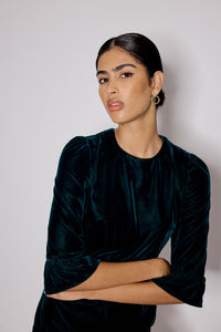 Dark Green Velvet Fleur Mini Dress