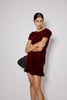 Burgundy Velvet Frill Hem Cosmo Mini Dress