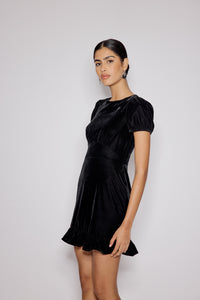 Black Velvet Frill Hem Cosmo Mini Dress