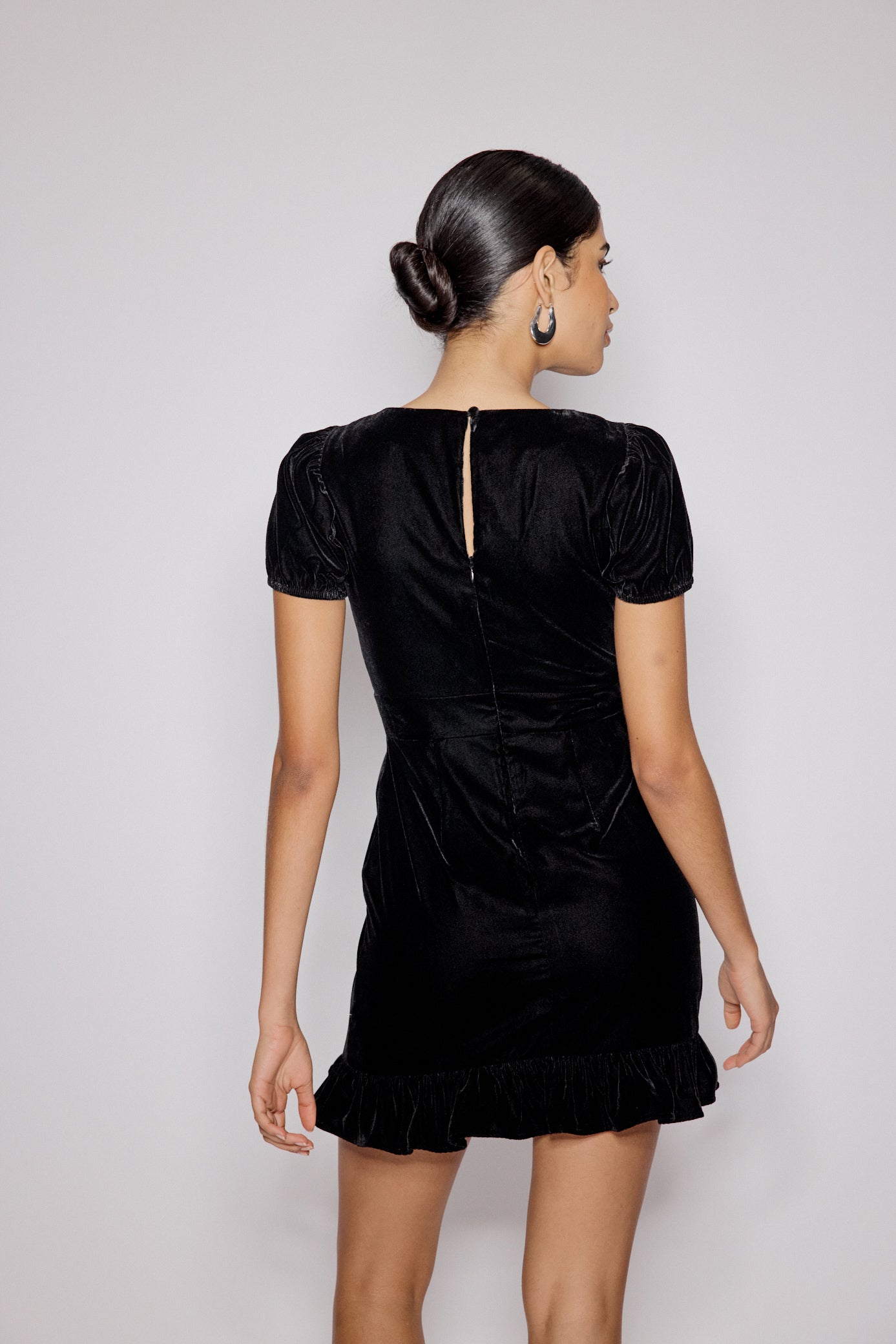 Black Velvet Frill Hem Cosmo Mini Dress