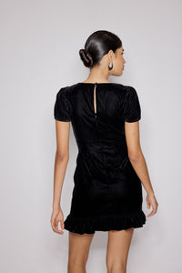 Black Velvet Frill Hem Cosmo Mini Dress