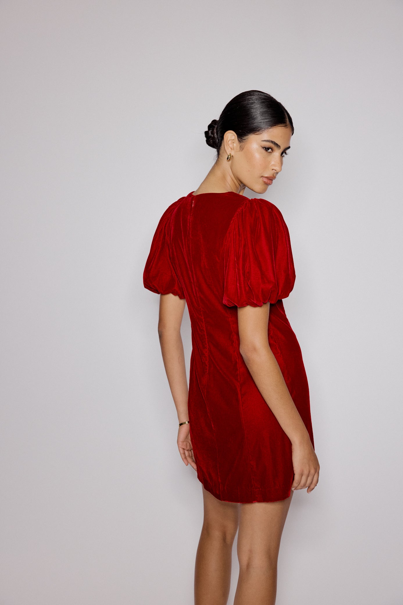 shift velvet dress Red Velvet Puff Sleeve Boston Mini Shift Dress