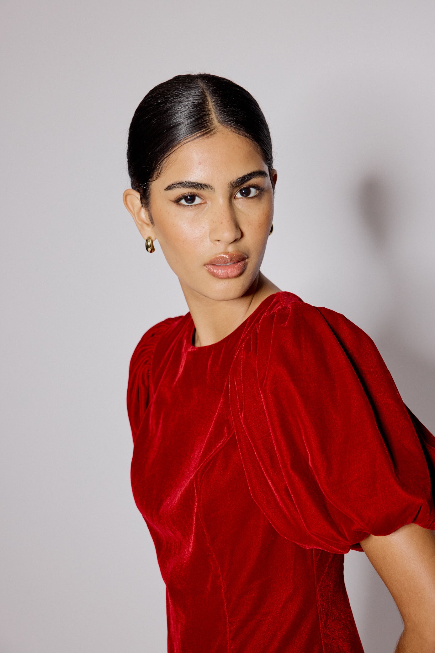 Red Velvet Puff Sleeve Boston Mini Shift Dress Red Velvet Puff Sleeve Boston Mini Shift Dress