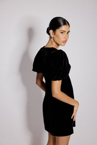 Black Velvet Puff Sleeve Boston Mini Shift Dress